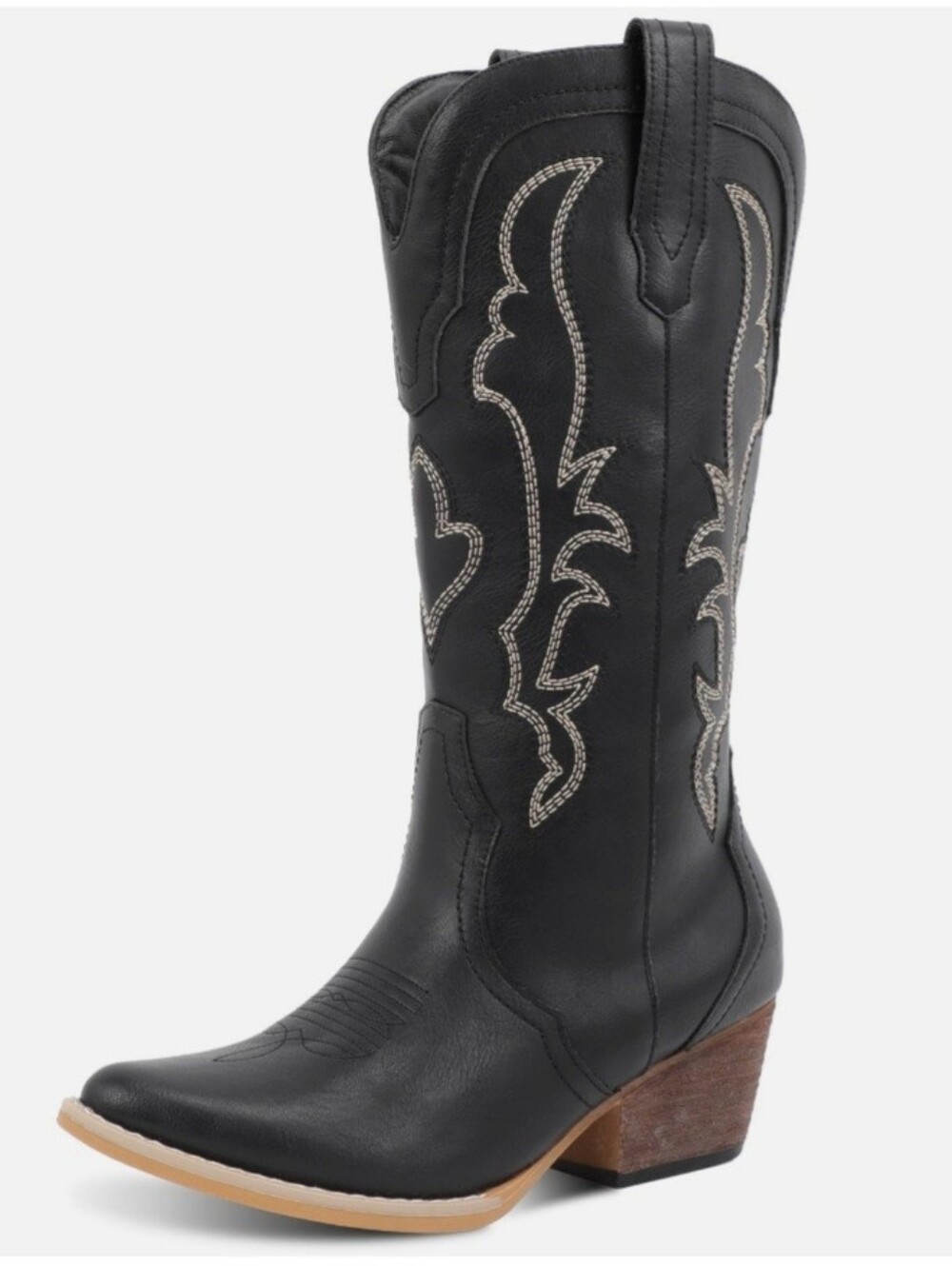 RLW Classic Black Western Cowboy Boot with Embroidered Shaft SZ 7